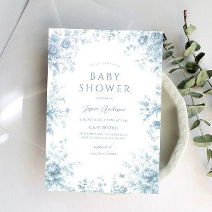 Staubblaues florales Babyshower Einladung