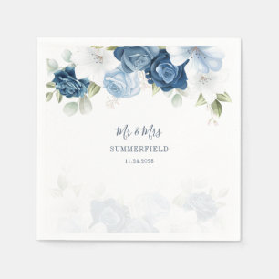 Staubblaues florales botanisches Hochzeitspapier Serviette