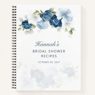Staubblaues florales Brautdusche-Rezept Notizbuch