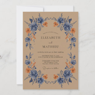 Staubblaues florales Hochzeitsmotiv Einladung