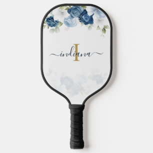 Staubblaues florales Monogramm Schriftgrün Pickleball Schläger