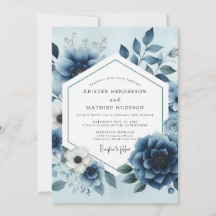 Staubblaues florales opulentes Hochzeit Einladung