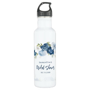 Staubblaues florales personalisiertes Brautdusche- Edelstahlflasche