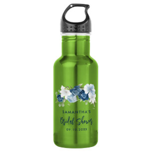 Staubblaues florales personalisiertes Brautdusche- Edelstahlflasche