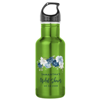 Staubblaues florales personalisiertes Brautdusche- Edelstahlflasche