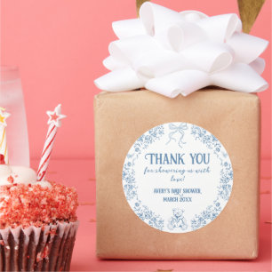Staubblaues florales Vintage-Teddybär-Baby-Shower Runder Aufkleber