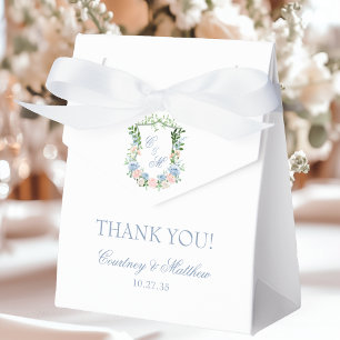 Staubblaues florales Wappen Dankeschön Geschenkschachtel
