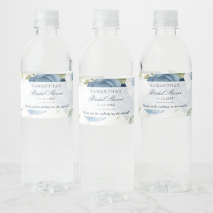 Staubblaues florales Wasserfarbe-Skript-Brautabsch Wasserflaschenetikett