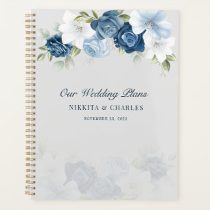 Staubblaues florales Wasserfarben-Hochzeit Planer