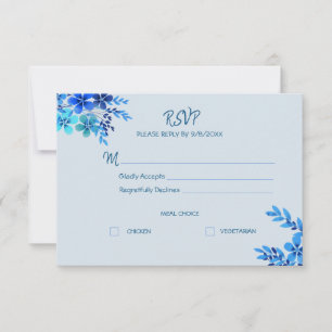 Staubblaues florales Wasserfarben-Hochzeitsantwort RSVP Karte