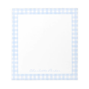 Staubblaues Gingham mit individuellem Namen Notizblock