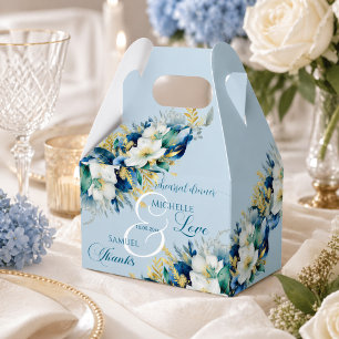 Staubblaues Gold Glitter Blumen Probedinner Geschenkschachtel