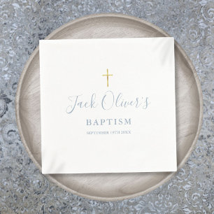 Staubblaues Goldkreuz Taufe Serviette