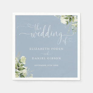 Staubblaues Grün Florales Herz Schrift Hochzeit Serviette