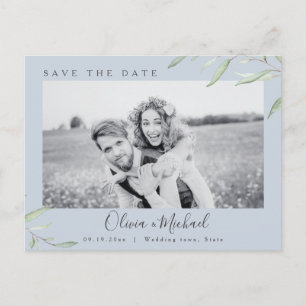 Staubblaues Grün Foto Hochzeit Save-the-Date-Karte Postkarte
