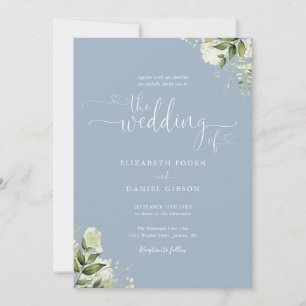 Staubblaues Herz Schriftart Foliage Foto Hochzeit Einladung