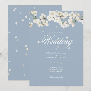 Staubblaues hübsches Blumen- Weißblüten-Hochzeit Einladung