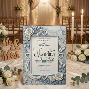 Staubblaues Indigo Romantische Kirchenhochzeit Einladung