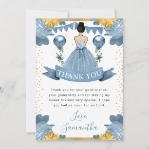 Staubblaues Kleid Braunhaarige Prinzessin Sweet 16 Dankeskarte