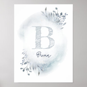 staubblaues Laub Initiale Babynamen für Jungen Poster