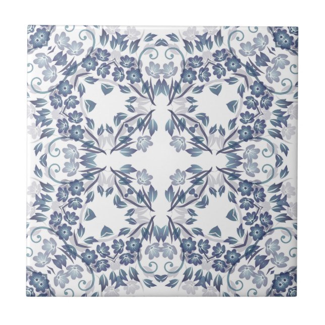 Staubblaues Mandala  Fliese (Vorderseite)