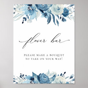 Staubblaues Marine Blumen Hochzeitsdusche Blumenba Poster