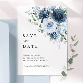Staubblaues Marine-Wasserfarben-Blumen Elegant Save The Date