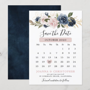 Staubblaues Mauve-Rosa-Schiefer-Blumenhochzeit  Save The Date