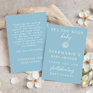Staubblaues Meer sehen wir bald Baby Shower Danke