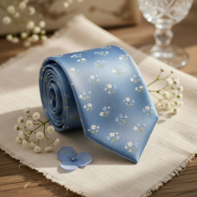 Staubblaues Mikro-Blumen-Hochzeitsmuster Krawatte (Von Creator hochgeladen)