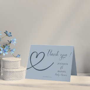 Staubblaues minimalistisches Herz-Baby-Shower Dankeskarte