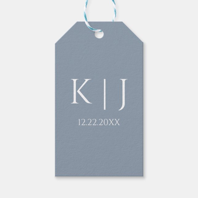 Staubblaues Monogramm Initial Minimal Trendige Hoc Geschenkanhänger (Vorderseite)