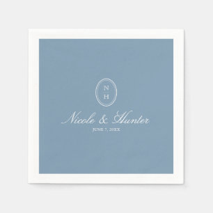 Staubblaues Monogramm-Wappen für die Hochzeit Serviette