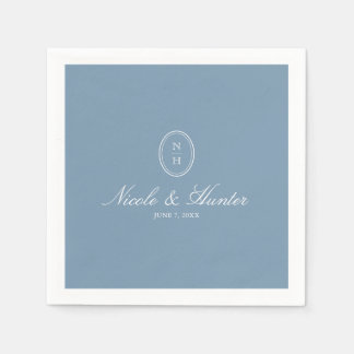 Staubblaues Monogramm-Wappen für die Hochzeit Serviette