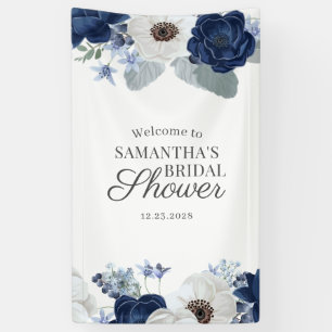 Staubblaues Navy-Blumen-Hochzeitsdusche-Skript Banner