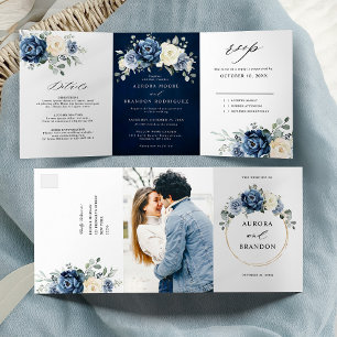 Staubblaues Navy Champagner Elfenbein Florales Dre Dreifach Gefaltete Ankündigung