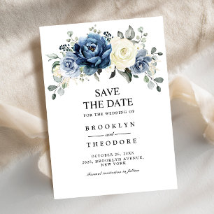 Staubblaues Navy Champagner Elfenbein Florales Hoc Save The Date