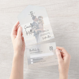 Staubblaues Paar Foto Hochzeit Jubiläum All In One Einladung