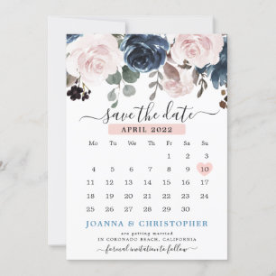 Staubblaues Rosa Florales Botanisches Hochzeitskle Save The Date