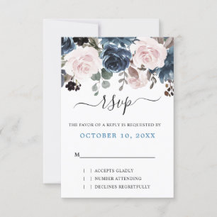 Staubblaues Rosa Florales Botanisches Hochzeitsthe RSVP Karte
