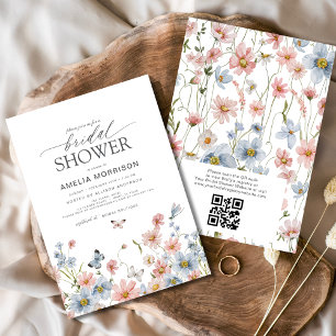 Staubblaues Rosa QR-Code Garten-Braut-Shower Einladung
