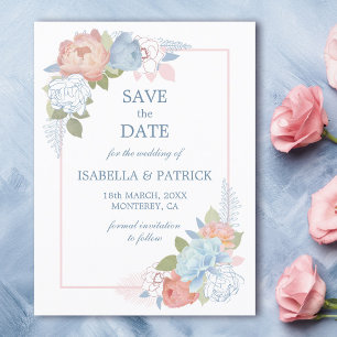 Staubblaues Rosa Rosenblüten Save the Date Postkarte