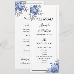 Staubblaues rustikales Blumenhochzeitsprogramm-Men Einladung