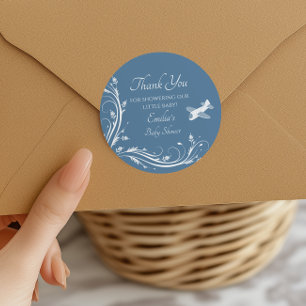 Staubblaues Schaukelpferd-Baby-Shower-Dankeschön Runder Aufkleber