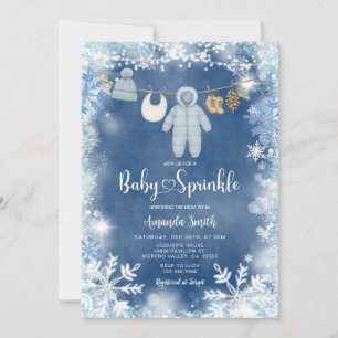 Staubblaues Schneeflocken-Jungen-Wäscheleine-Baby- Einladung