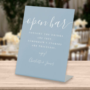 Staubblaues Signature-Script-Open-Bar-Schild Sockelschild