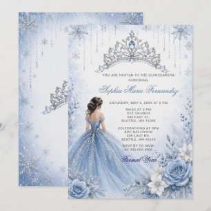 Staubblaues Silber Glitter Kleid Winter Quinceañer Einladung