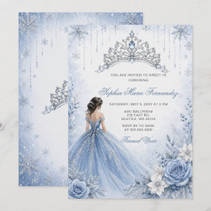 Staubblaues Silber Glitter Kleid Winter Sweet 16 Einladung