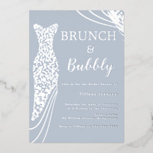 Staubblaues & silbernes Brautparty-Brunch-Frühstüc Folieneinladung
