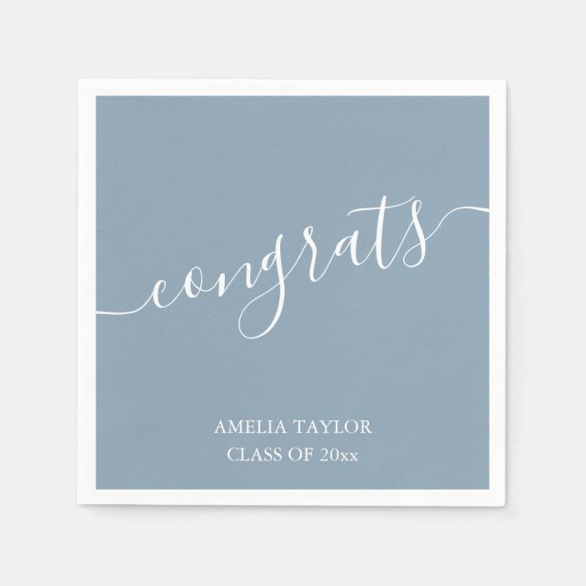 Staubblaues Skript Gratuliere Eleganter Abschlussn Serviette (Vorderseite)